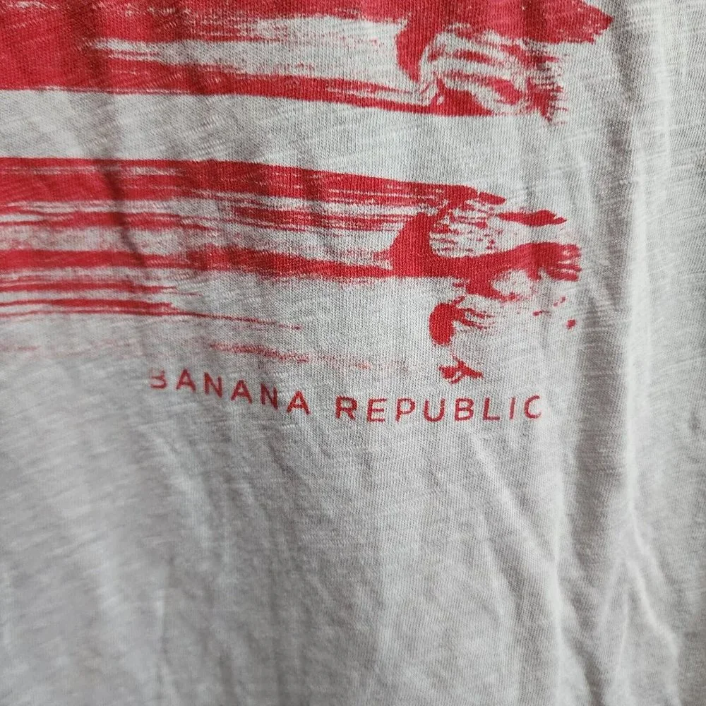 Banana Republic‎ Gray Abstract USA Flag Nautical Kayak Graphic T Shirt Size M